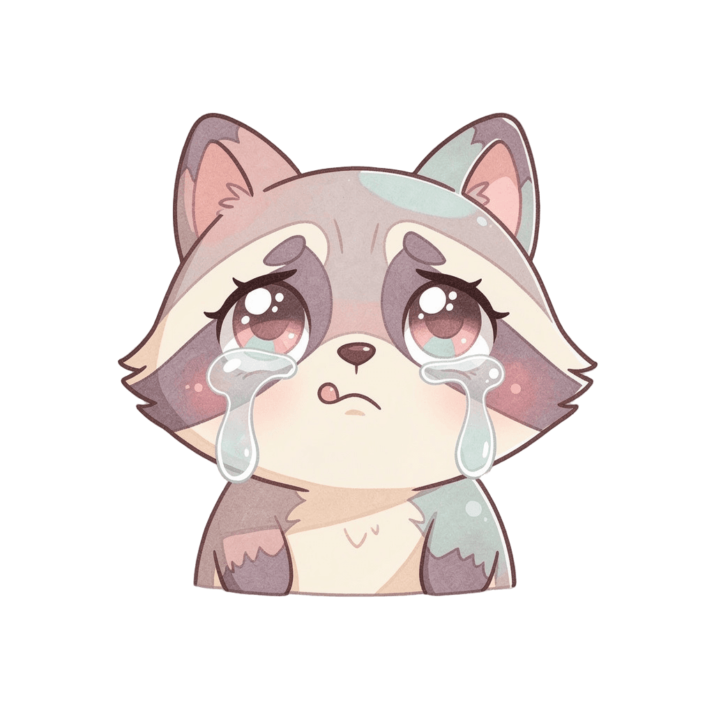Raccoon — sad Raccoon Twitch emote — sad, Pastel style