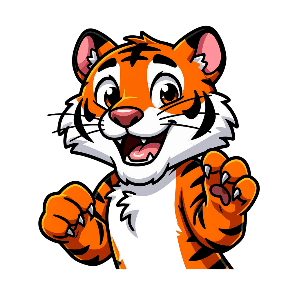 Tiger — happy Tiger Twitch emote — happy, Cartoon style