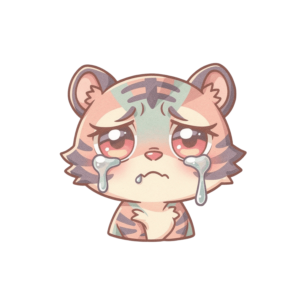 Tiger — sad Tiger Twitch emote — sad, Pastel style