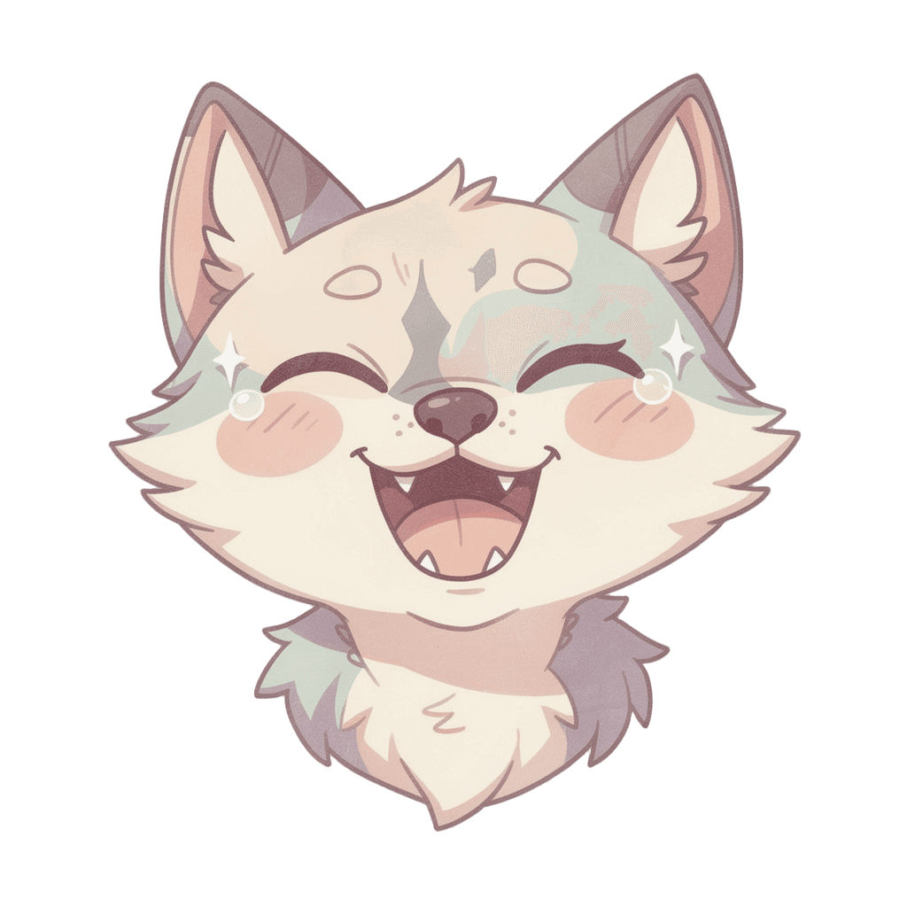 Wolf — laughing Wolf Twitch emote — laughing, Pastel style