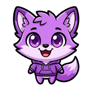 Purple fox mascot emote — Happy