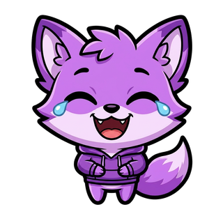 Purple fox mascot emote — Laughing