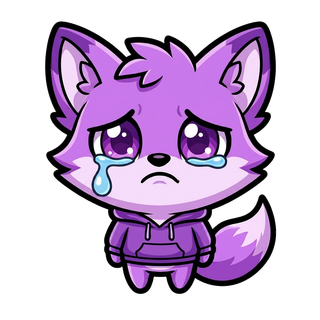 Purple fox mascot emote — Sad